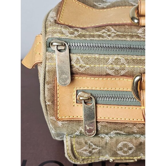 LOUIS VUITTON Green Denim Leather Speedy Neo Monogram Satchel LV LTD EDTN - Picture 12 of 16